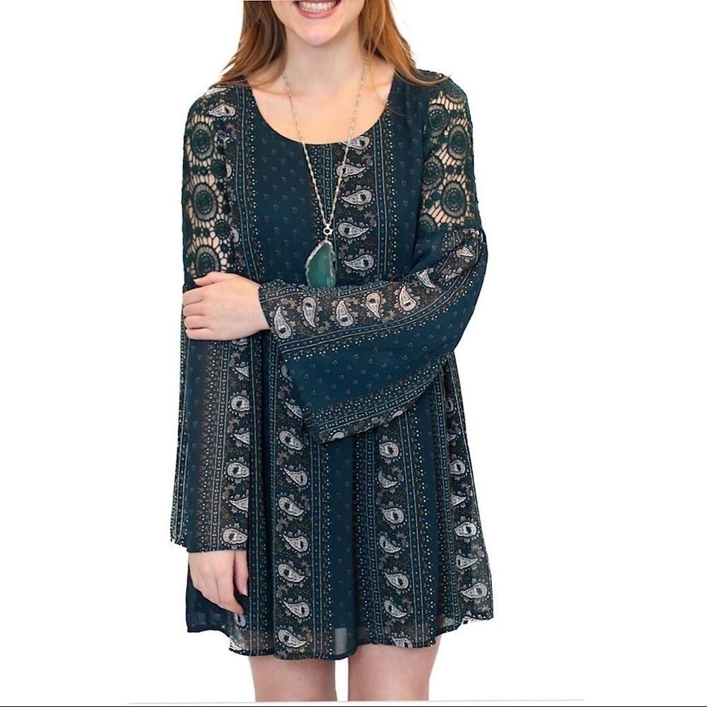 Entro Rachael Green Paisley Boho Baby Doll Dress S